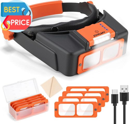 Headband magnifier with light - with,